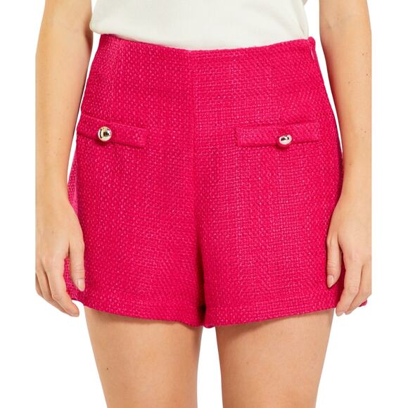 Kiabi tweed boucle fuschia pink high waisted shorts with front pockets size 40 - Picture 1 of 6